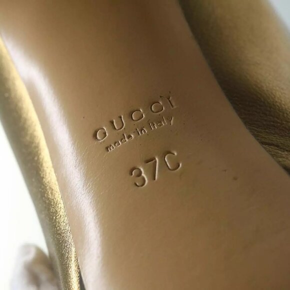 GUCCI High Heels Leather 37 Gold Tone Aut - Picture 12 of 16